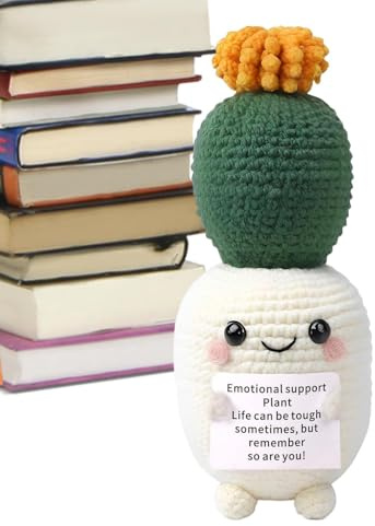 Dinchaakuarry Häkeln positiver Kaktus,Handgemachte Positive Kaktus gehäkelt, Entzückende gehäkelte Zimmerpflanzen Sukkulenten, Lustige gestrickte Kaktusspielzeug, gehäkelte Kaktushalme für