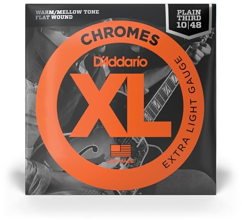D'Addario gitarrsträngar – XL Chromes elgitarrsträngar – platt sår – polerad för ultramjuk känsla och varm, mild ton – EKG 23-PL – extra lätt, enkel tredjedel, 10-48, 1-pack