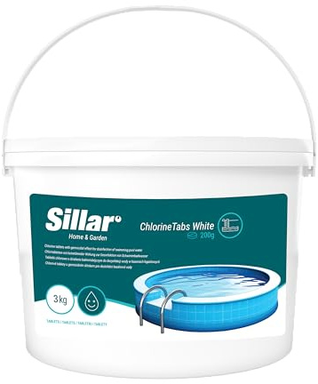 Sillar Chlortabletten 1x200g – Multifunktionale Pooltabletten für Desinfektion Algenverhütung Flockung Kalkvermeidung & Chlorstabilisierung - weiße, 2kg
