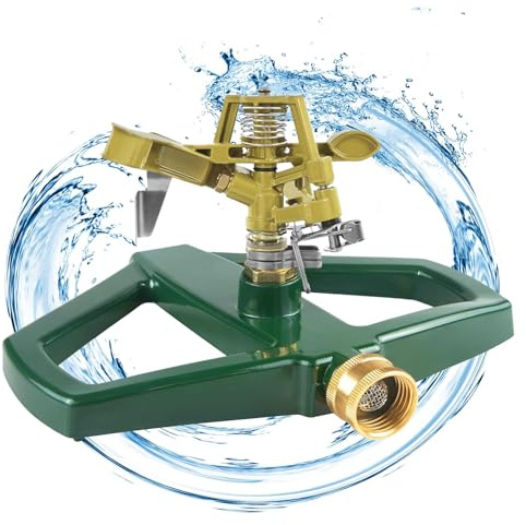 Irrigatore Automatico Giardino Rotante a 360°, Irrigatore a Pulsazione per Impieghi Gravosi con Base in Metallo Innaffiatore a Spruzzo per Giardino, Irrigazione Prato, da Giardino Fuori (Oro)