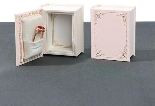 GYMIGE Scatola Porta-Anello a Forma di Libro in Pelle PU con Fodera in Tessuto Scamosciato, Creativa Custodia Porta-Anello Magnetica con Coperchio a ribalta, Accessorio per Regali di Gioielli