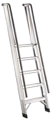 Svelt Scala Professionale d’Appoggio con Corrimano e Guardacorpo – 5 Gradini Piani Antisdrucciolo, Inclinazione 68°, Alluminio Estruso – Certificata UNIEN131 / D.Lgs. 81/08 (5 Gradini)