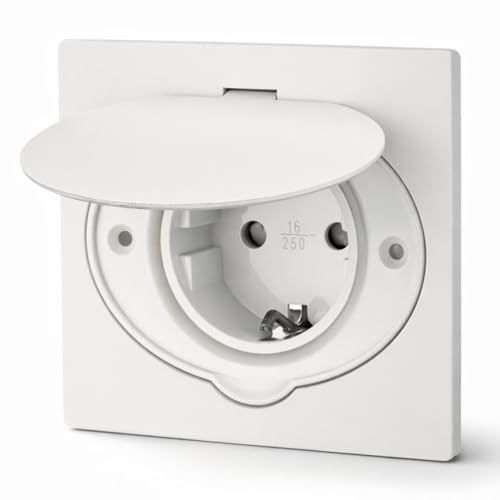 Metall Einbausteckdose, Bodensteckdose IP44, Klappdeckel, Steckklemme, weiß