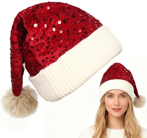 Capgoost Weihnachtsmütze Erwachsene, Weihnachtsmann Mütze, Nikolausmütze, Weihnachts Mütze, Christmas Hat, Weihnachts Strickmütze, Rot Santa Hat für Erwachsene Nikolaus Kostüm Zubehör Weihnachtsfeier