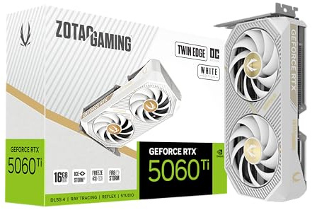ZOTAC Gaming GeForce RTX 5060 Ti 16 Go Twin Edge OC White Edition DLSS 4 16 Go GDDR7 128 bits 28 Gbps PCIE 5.0 Carte graphique de jeu, refroidissement IceStorm 2.0, SFF-Ready, ZT-B50620Q-10M