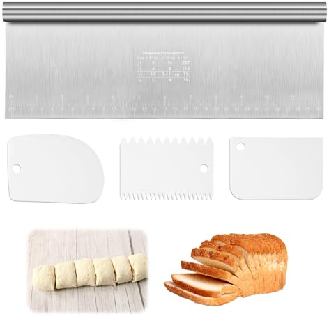 4 Pièces Coupe Pate, 30×12 cm Grattoir à Pâte en Acier Inoxydable avec Échelle de Mesure, Coupe Pate Boulangerie, Ramasse Légumes, Big Pastry Bench Scraper pour Gâteaux, Cakes, Pizzas, Tartes, Dough