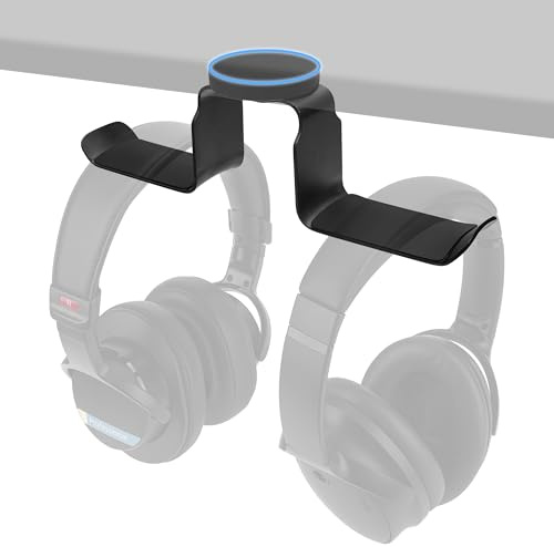 GEEKRIA Dual Magnetic Headphone Holder, Aluminum Headset Hook with Strong Magnet, Desk Mount Headphone Hanger, Non-Slip Rubber Pad, Holds 2 Headphones, Gaming & Office (Black)