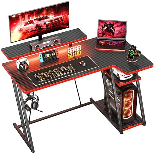 HOMIDEC 100cm L Shaped Gaming Desk, Computer Corner Desk with LED Lights