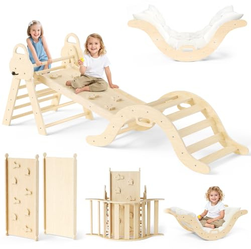 STYPLZ Estructura de Escalada 7 en 1 para Niños - Escalera en Triángulo, Set Plegable Infantil, Juguete de Madera Resistente para Interior, Niños 18 Meses-6 años