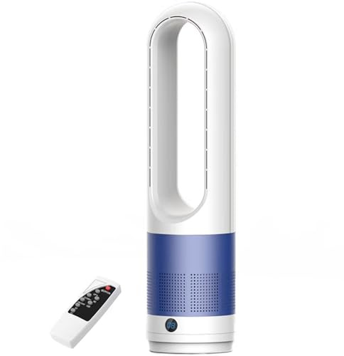 Ventilador de torre portátil, oscilante de 80°, sin aspas, con control remoto y táctil, temporizador de 8 h, ventilador de pie para dormitorio, oficina, 56 cm de alto, 8 velocidades ajustables