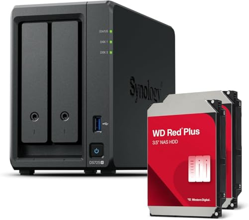 Synology DS725+ 2-bay DiskStation NAS (Ryzen R1600, 4GB RAM, 1x 2.5GbE, 1x 1GbE, 2X M.2 NVMe) 8TB-paket med 2X 4TB WD Red Plus