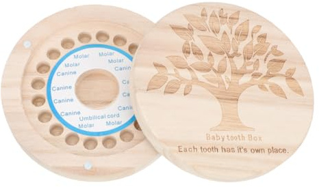 Milisten Caja de Madera para Guardar Dientes de Leche y Cabello Fetal Organizador Pequeño Redondo para Recuerdos Infantiles Soporte Personalizado Nombre y Fecha de Nacimiento