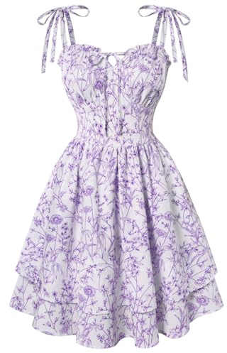 SCARLET DARKNESS Women's Mini Dress Spaghetti Strap Floral Sundress Ruffled Summer Casual Vacation Dresses