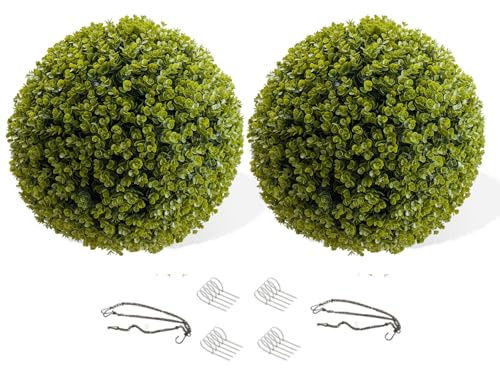 PeacefulHues 17 Inch Topiary Balls Outdoor Set of 2, Artificial Cedar Topiary Balls Garden Spheres Hanging Decorative Balls for Patio Garden and Indoor, Wedding Decoration