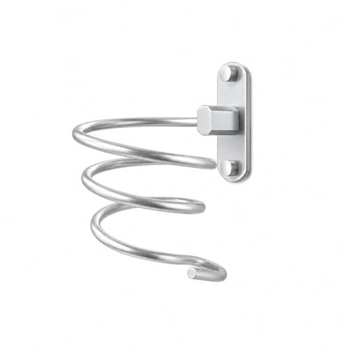 OlBuWa Soporte de aluminio para secador de pelo, soporte en espiral, estante de baño para artículos de baño (plata, espiral)