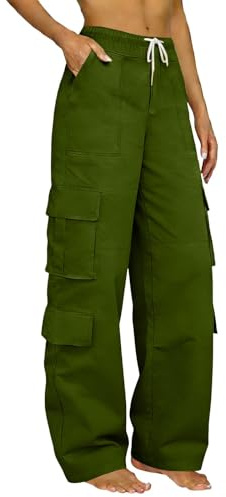 Leaomuny Pantaloni Cargo Donna Vita Alta Larghi Pantaloni da Lavoro Curvy con Tasche Pantalone Tuta Trekking Estivi Leggeri Trousers Waist Elasticizzati Casual Jeans Walking Comodi Pants Sportivi