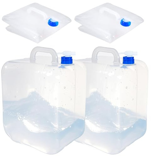 SZSMART 20L 2Pack Collapsible Water Container with Spigot & Hook, BPA Free Water Jug, Foldable Carrier Bucket, Water Storage Container for Camping Hiking Survival Kit