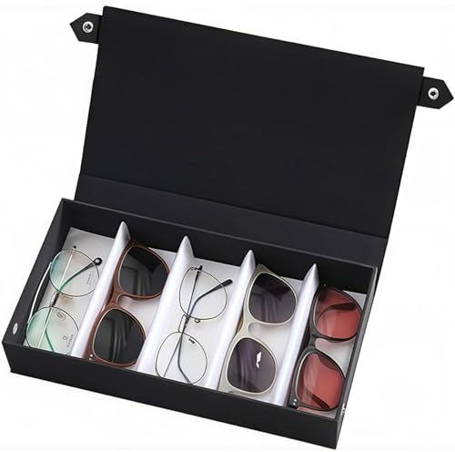 Dexpally Brillen Aufbewahrungsbox Brillenbox für Mehrere Brillen mit 5 Fächer Sonnenbrillen Organizer Etui Brillenaufbewahrung für Schmuck und Kleine Gegenstände für Damen und Herren (Schwarz)
