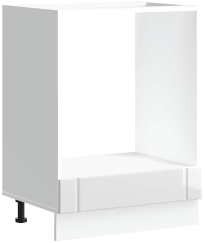 Mhdvray Herdumbauschrank Lucca, 60cm Küchenunterschrank für Backofen, Holzwerkstoff Hochglanz-Weiß, Backofen-Schrank mit verstellbaren Füßen, 60 x 46 x 81,5 cm, Kompakter Küchenschrank für Einbauherde