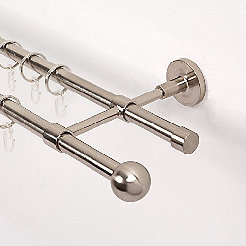 Ventanara® Gardinenstange 160 cm 2 läufig 16 mm mit Endstücken Kugel und Standard inklusive 32 Ringen Wandmontage