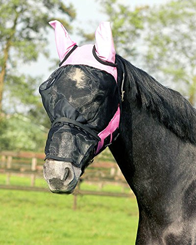 QHP Fliegenmaske mit abnehmbaren Nasenschutz 4 Farben 5 Größen ARBO-INOX® (Pony, Rosa)