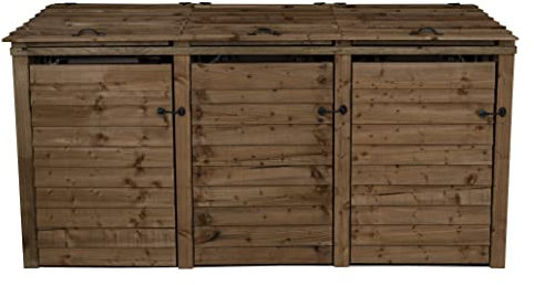 Arbor Garden Solutions Wheelie bin storage pressure treated garden recycling store lid shed outdoor trash cover (Triple, Without recycling shelf, Brown)