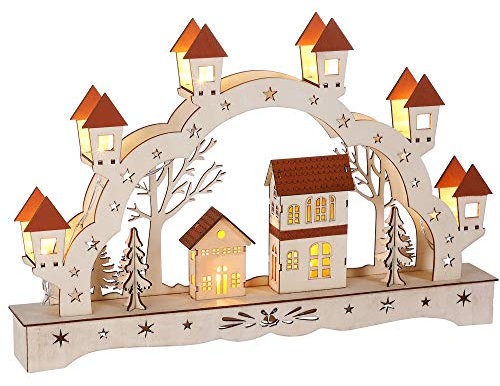 Monzana® Schwibbogen Weihnachten LED Batteriebetrieben Timer Kabellos Holz Beleuchtung Deko Lichterbogen Weihnachtsdeko Schwippbogen Lichterkranz Braun