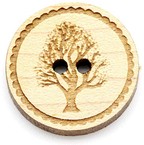 NaturSchatulle Holzknöpfe Gravur Motiv Lebensbaum 12-30mm I 25 Stück Ahorn 2 Loch Knöpfe Holz DIY Basteln Nähen Schmuckherstellung Annähen Rund 20mm