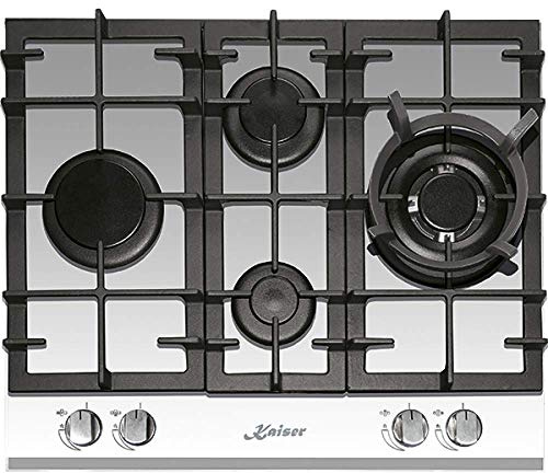 Kaiser KCG 6394w Turbo Romb/Gaskochfeld 60cm Autark/Kochfeld/Gas auf weißem Glas/Glaskeramik Gaskochfeld Einbau/4 Hochwertige Brenner/3,8 kW WOK Brenner/Erdgas,Fl.Gas