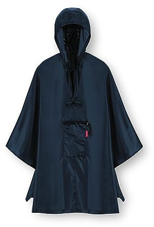 reisenthel mini maxi poncho dark blue – Klein verpackter Regencape aus hochwertigem Polyestergewebe – Ansprechendes Design mit weiter Kragenöffnung