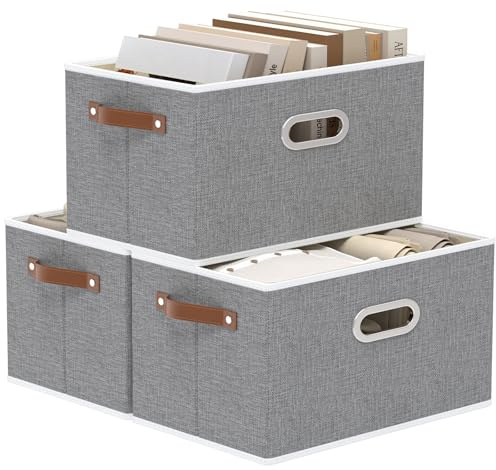 Yawinhe Aufbewahrungsboxen,3 Stück Faltbare Stoffboxen,43x30x26cm,Grau | Waschbare Aufbewahrungskörbe;Faltboxen Aus Vliesstoff,Ordnungsboxen aus Vliesstoff mit Griff;Organizer für Kleidung