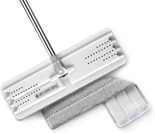 JOYMOOP Flat mop, Microfiber Floor and Wall Cleaner with 50 Mop Handle and Flexible 13 Flat Head - White