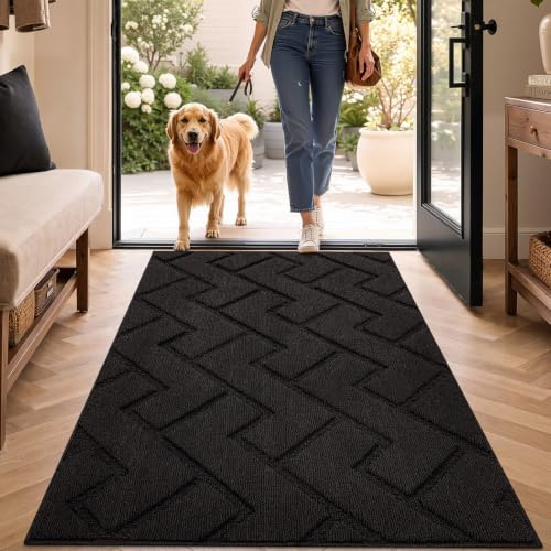 Biscpro Fußmatte Schwarz 80x120cm Innen und Außen, Waschbar Fussmatte, Wasserdicht Türmatte, Rutschfester Schmutzfänger Teppich für Eingang, Haustür, Patio, Flur, Garten
