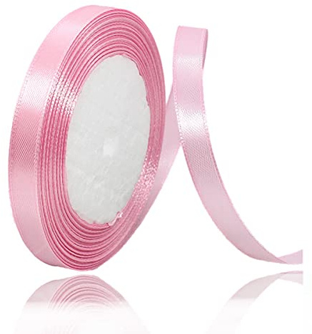 Rosa satinband för presentförpackning, 10 mm x 23 meter rosa tygband för hantverk, rosetter, blomsterarrangemang, gör-det-själv-sömnadsprojekt, brudbukett och julfestival dekoration