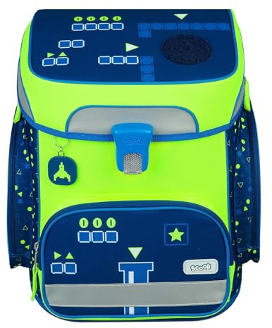Undercover Glow-Edition Level Up Schulranzen Set 6 teilig - Scooli Easy Fit mit Schüleretui, Schlamper, Turnbeutel, Schlüsselanhänger und Patch, Grün, 37x38x23 cm
