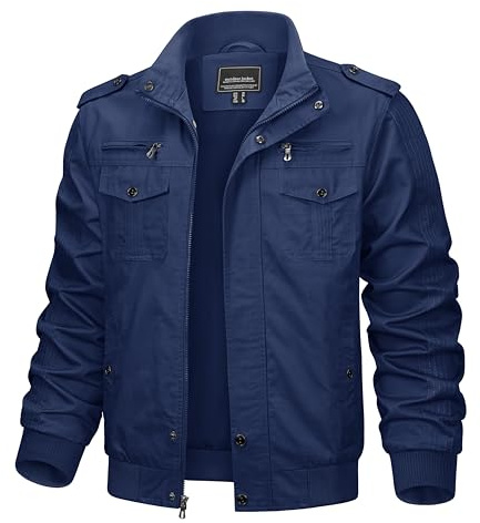 Kefitevd övergångsjacka för män, lätt vinterjacka, höstjacka, flygjacka, ståkrage, bomberjacka, bomull, army, fältjacka, cargojacka, herr, Blouson, windbreaker, Denimblå, L