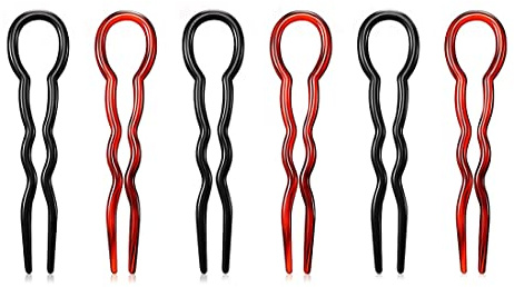 A Forma di U Forcine per Capelli,6 Pezzi Fermagli per Capelli Forcelle per Capelli di Plastica Sotto Forma di U Clip di Capelli a Treccia di Spirali Veloci (Nero, Marrone)