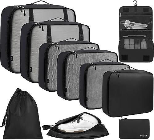 BAGAIL Set da 10 cubi da viaggio di varie dimensioni Organizer da viaggio per accessori da viaggio Bagaglio a mano Valigia - Nero