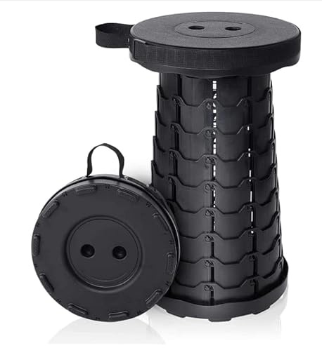 Telescoping Camping Stool, Collapsible Portable Stool, Adjustable Foldable Stool for Camping Gym Rave Party Parks Fishing Hiking BBQ Gardening Max Load 400 LBs (Black)