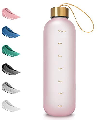 Opard Trinkflasche, 1L/800ml Wasserflasche, Auslaufsichere Water Bottle, BPA Frei Sportflasche Zeitmarkierung Wasser Flasche (800ml - Rosa, 800ml)