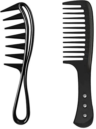 Wide Tooth Heat Resistant Detangler Anti-Static Shark Comb Set for Long Wet Curly Hair Styling, Black