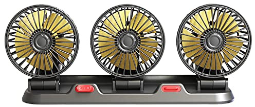 Baceyong Ventilateur de voiture, ventilateur automatique rotatif à 360 degrés 12 V électrique 3 têtes de circulation d'air de refroidissement, ventilateur d'air de refroidissement de voiture portable