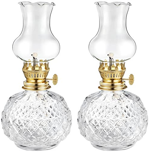 Garneck 2pcs Glass Kerosene Lamps Vintage Lamps for Indoor Use Tabletop Oil Lanterns Glass Covers for Home Decor and Lighting