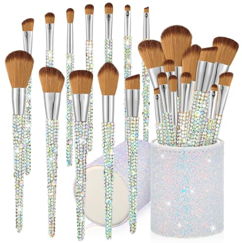 Rtteri 13 Pcs Rhinestone Professional Makeup Brushes Set, Silver Yellow