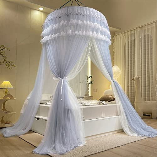 Surwin Moskitonetz Bett Baldachin, Mückennetz Outdoor Reise, Kinder Erwachsener Rundes Netz Vorhang, Moskitonetz Betthimmel Hängendes Zuhause, Für Babybett Doppelbett Einzelbett (grau Blau)