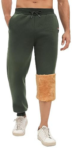 Yuson Flickträningsoverall byxor för män, vinter, varm fleece, joggingbyxor, casual, termiska byxor, sherpa, fodrade träningsbyxor, aktiv löpning, joggingbyxor med fickor, Armégrönt, M