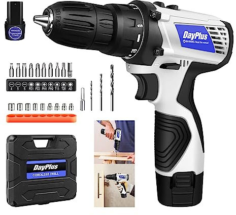 Cordless Drill Set, Power Drill Kit with 1.3Ah Battery and Charger, 2 Variable Speed, Electric Drill Impact Drill Set for Tighten Loosen Screws/Nuts, Wall Punching, Built-in LED