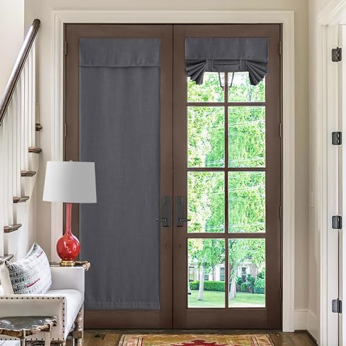 NICETOWN Blackout French Door Curtain, Farmhouse Privacy Thermal Insulated Window Curtain with Velcro for Glass/Front/Sliding/Patio Door, 1 Panel, W30 X L72, Charcoal Gray