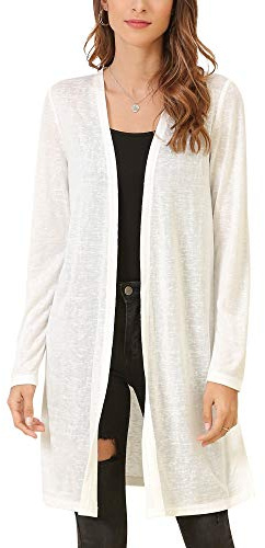 MessBebe Cardigan Donna Lungo Leggero Aperto Davanti Manica Lunga Diviso Casuale Traspirante Eleganti Giacca Tops per Primavera Estate Bianco S