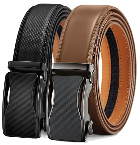 KEMISANT Gürtel Herren 2er, Ledergürtel Gürtel Ratsche 35mm,Größe Angepasst | Automatikschließe Gürtel für Herren mit Geschenkbox